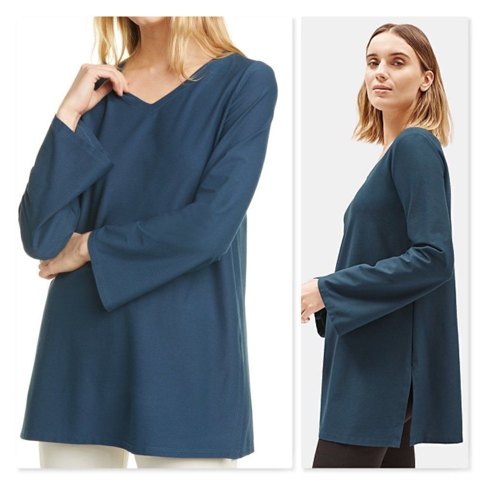 Eileen Fisher V-Neck Slit Tunic size XXS in Storm - NEW
